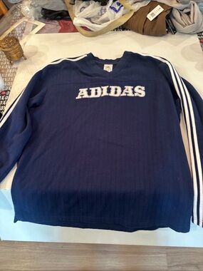 Vintage adidas Navy Crewneck Sweatshirt with White Neck Tag Logo